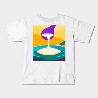 Crepe batter pours onto griddle Kids T-Shirt